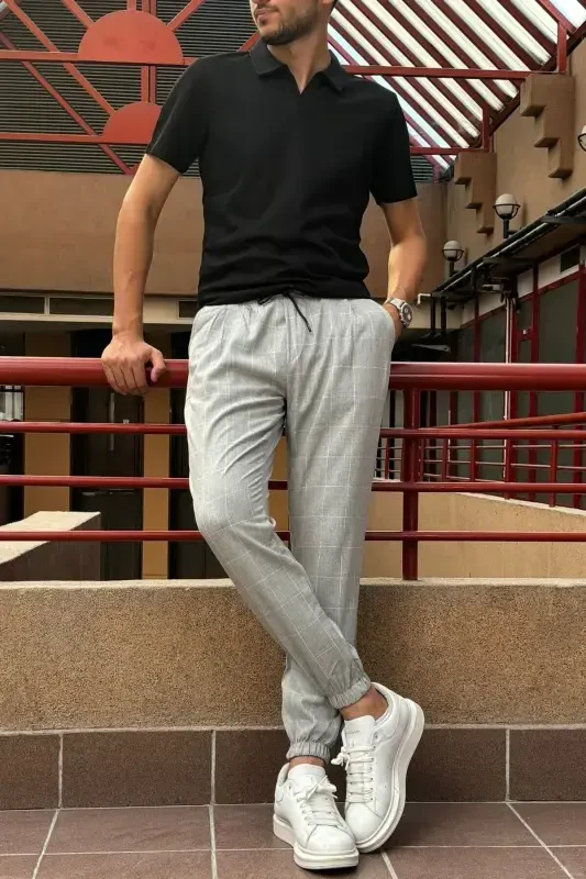 Men's Belted Plaid, Stretch Fabric, Pleated Detail, Jogger Pants 24INP199K - 3