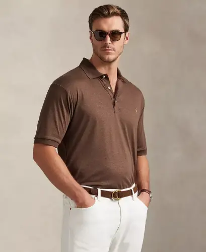 Men's Big & Tall Classic-Fit Soft Cotton Polo Shirt - Nutmeg Brown Heather - 3