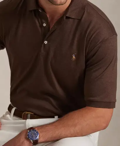 Men's Big & Tall Classic-Fit Soft Cotton Polo Shirt - Nutmeg Brown Heather - 6