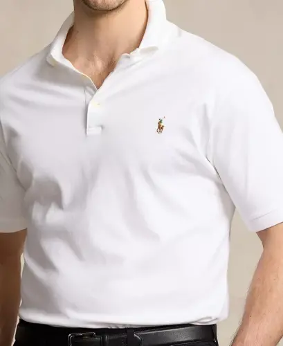 Men's Big & Tall Classic Fit Soft Cotton Polo-White - 3