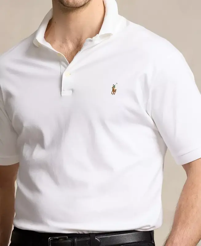 Men's Big & Tall Classic Fit Soft Cotton Polo-White - 3