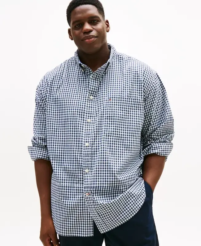 Men's Big & Tall Classic-Fit Twain Stretch Check Shirt - Desert Sky - 1