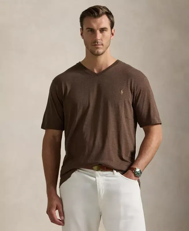 Men's Big & Tall Classic-Fit V-Neck T-Shirt - Nutmeg Brown Heather - POLO RALPH LAUREN