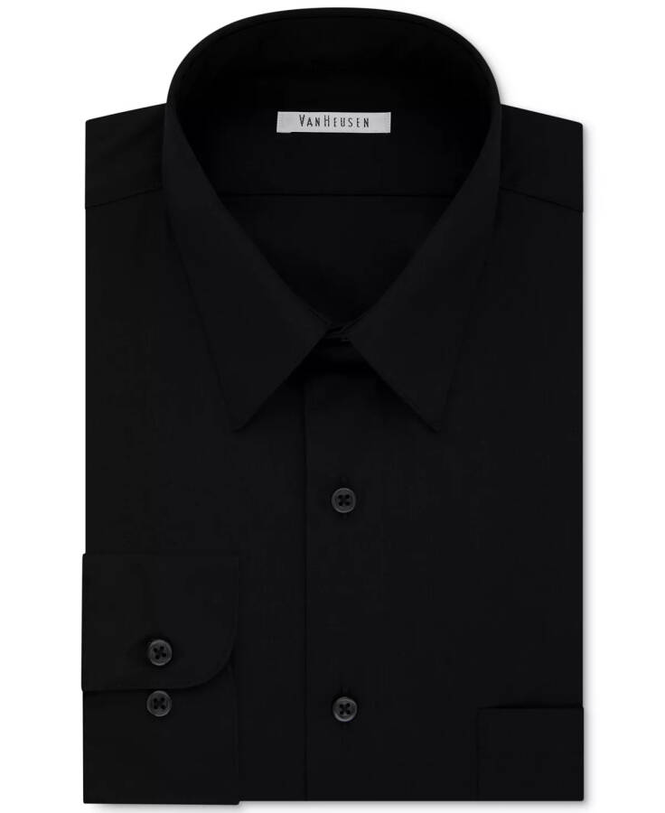 Men's Big & Tall Classic/Regular Fit Wrinkle Free Poplin Solid Dress Shirt Black - 1