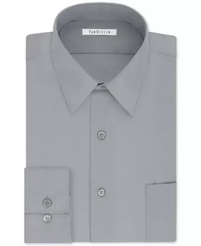 Men's Big & Tall Classic/Regular Fit Wrinkle Free Poplin Solid Dress Shirt-Greystone 