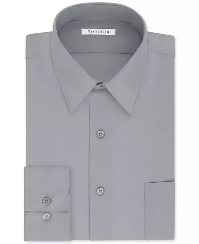 Men's Big & Tall Classic/Regular Fit Wrinkle Free Poplin Solid Dress Shirt-Greystone - 1