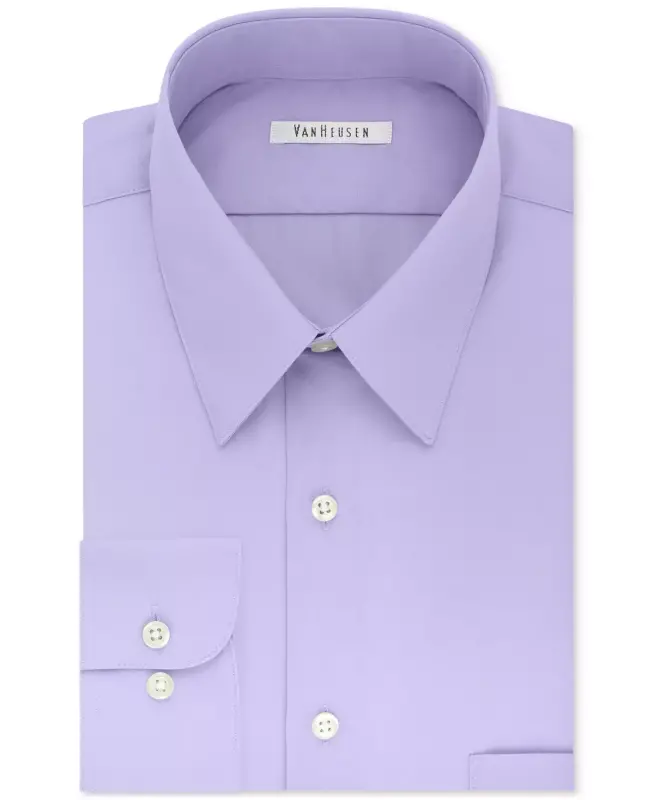 Men's Big & Tall Classic/Regular Fit Wrinkle Free Poplin Solid Dress Shirt-Lavender - 1