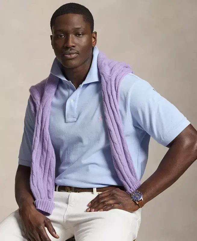 Men's Big & Tall Cotton Short-Sleeve Polo Shirt - Pebble Blue/C3115 - 3