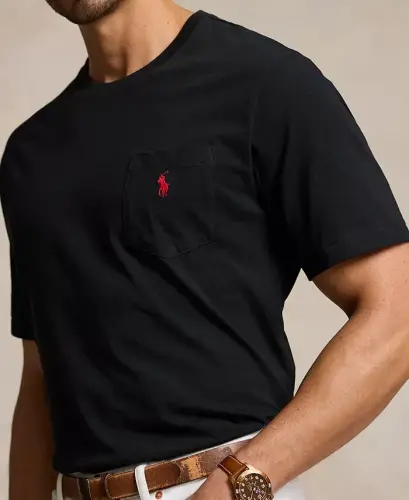 Men's Big & Tall Crew-Neck Pocket T-Shirt-Black - 3