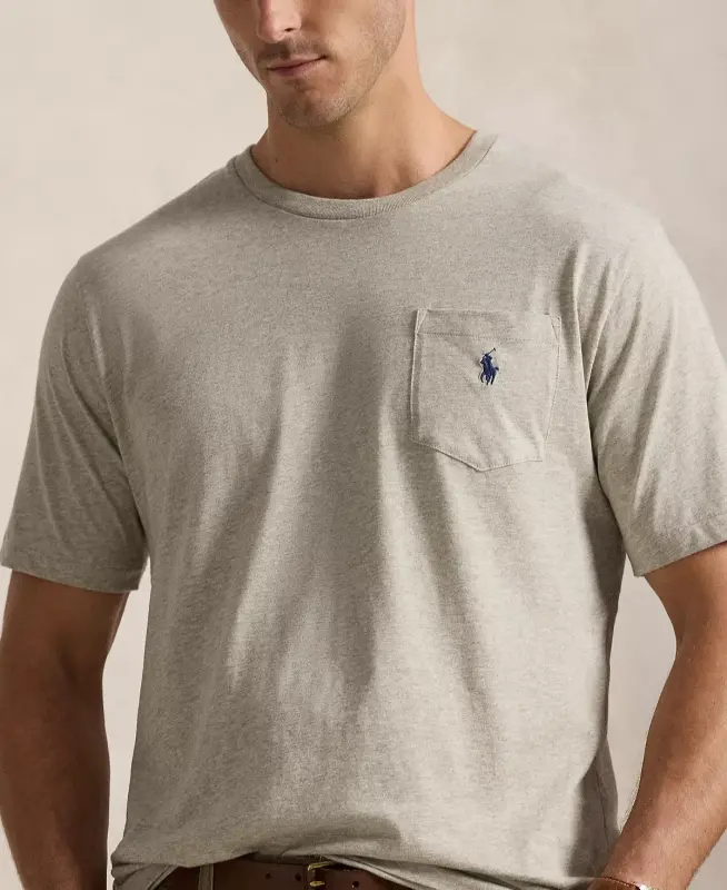 Men's Big & Tall Crew-Neck Pocket T-Shirt-Gray Heather - 4