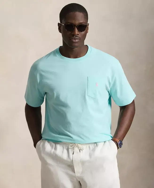 Men's Big & Tall Crew-Neck Pocket T-Shirt - New Aqua - POLO RALPH LAUREN