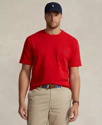 Men's Big & Tall Crew-Neck Pocket T-Shirt-RL 2000 Red - 1