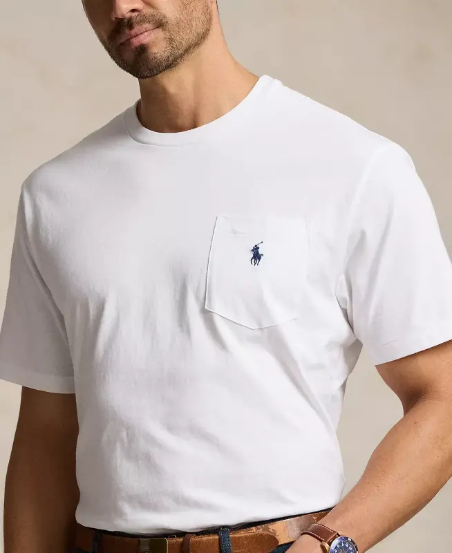 Men's Big & Tall Crew-Neck Pocket T-Shirt-White - 4