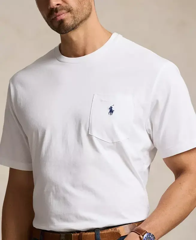 Men's Big & Tall Crew-Neck Pocket T-Shirt-White - 3