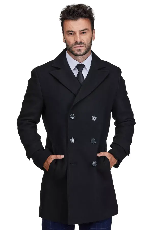 Men's Big & Tall Double Breasted Pea Coat Wool Blend Dress Peacoat - 1
