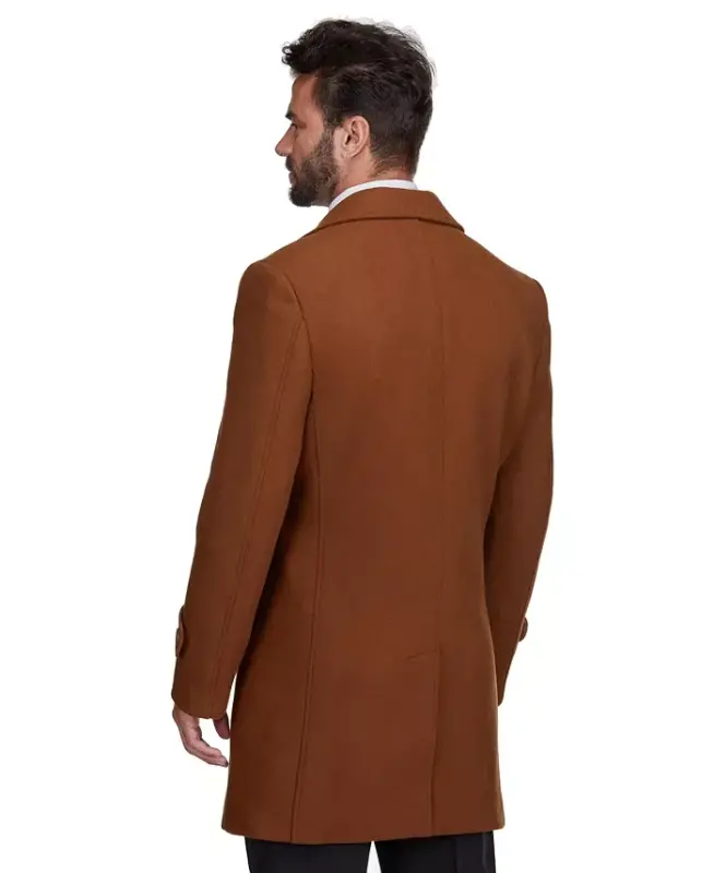 Men's Big & Tall Double Breasted Pea Coat Wool Blend Dress Peacoat - Caramel - 4