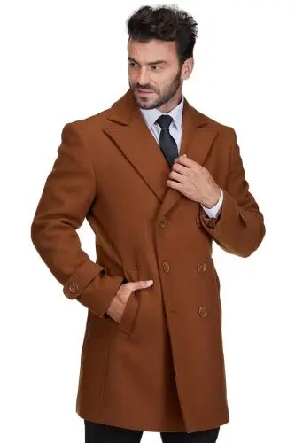 Men's Big & Tall Double Breasted Pea Coat Wool Blend Dress Peacoat - Caramel - 1