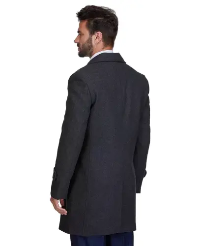 Men's Big & Tall Double Breasted Pea Coat Wool Blend Dress Peacoat - Charcoal - 3