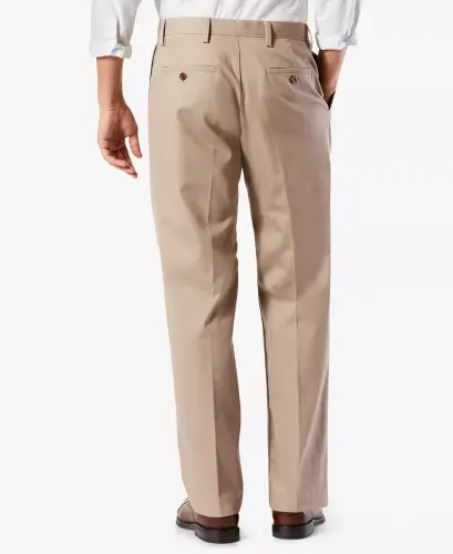 Men's Big & Tall Easy Classic Pleated Fit Khaki Stretch Pants-Dark Beige - 3