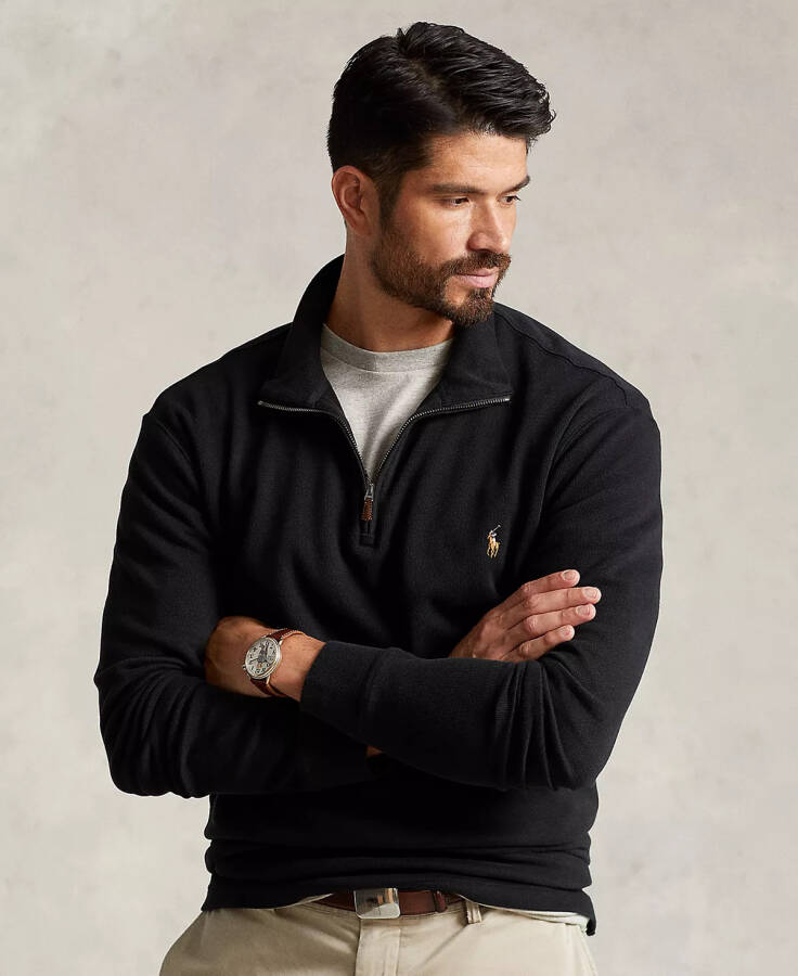 Men's Big & Tall Estate-Rib Quarter-Zip Pullover Polo Black - 1