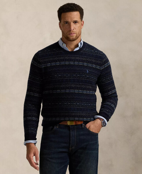 Men's Big & Tall Fair Isle Wool Sweater Blue - 1