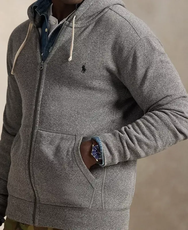 Men's Big & Tall Full-Zip Signature Fleece Hoodie-Ash Grey Heather - 2