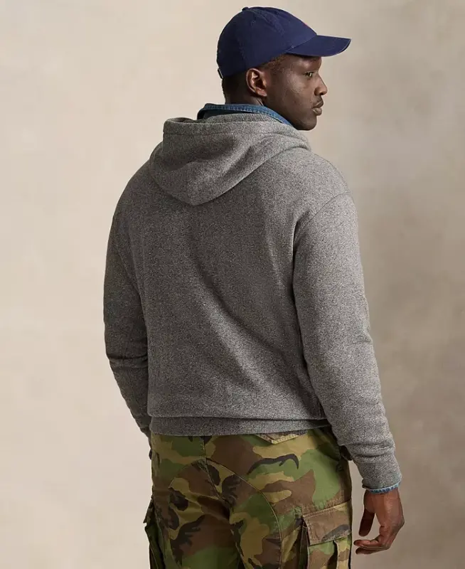 Men's Big & Tall Full-Zip Signature Fleece Hoodie-Ash Grey Heather - 3