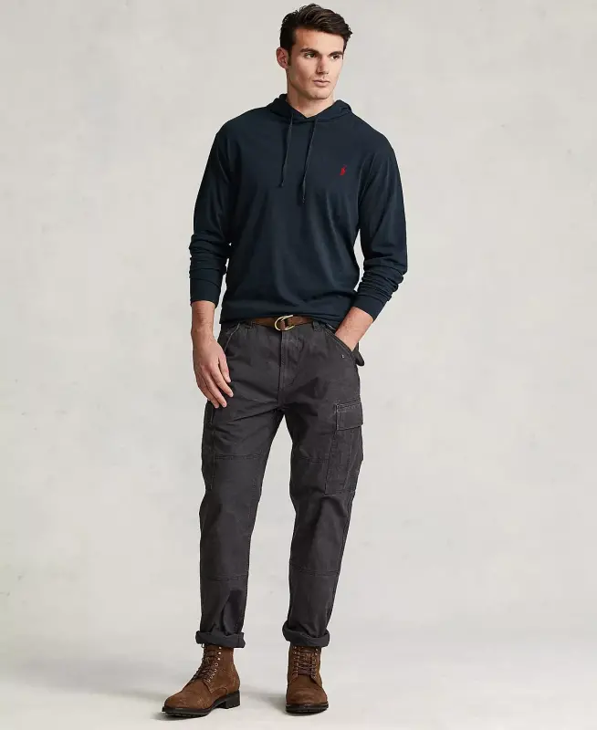 Men's Big & Tall Jersey Hooded T-Shirt-Polo Black - 4