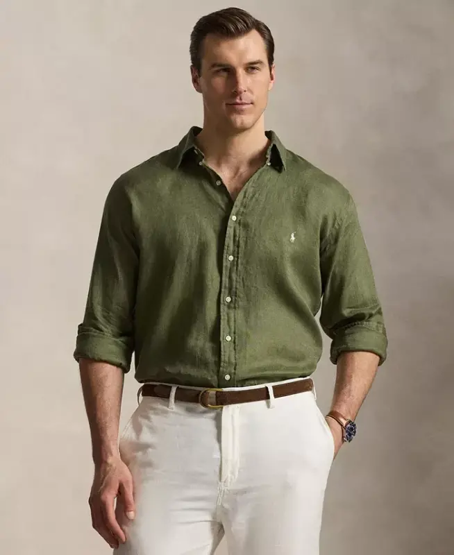 Men's Big & Tall Linen Shirt - Garden Trail - 1