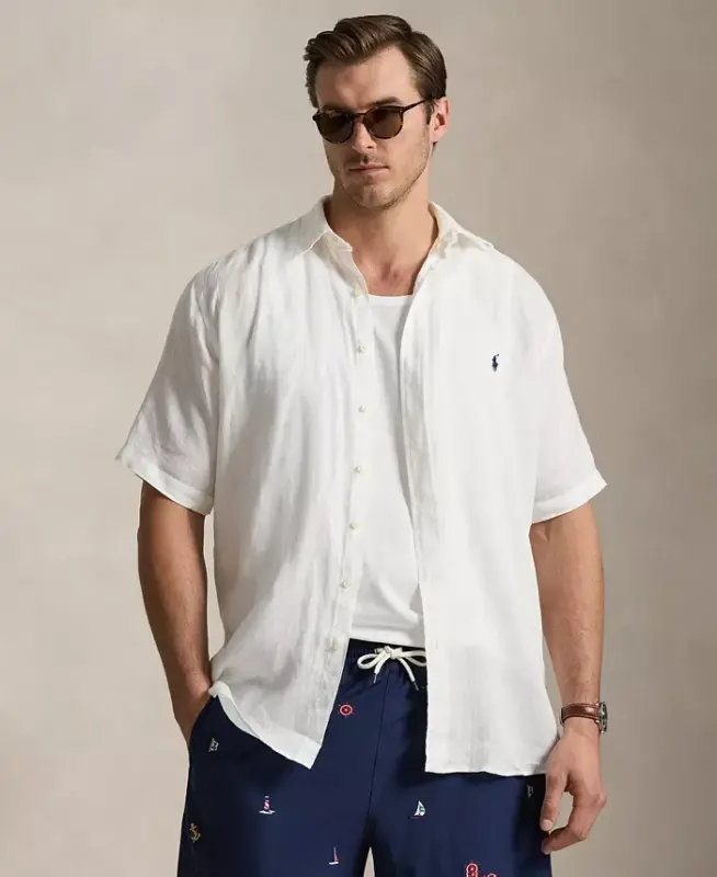 Men's Big & Tall Linen Shirt - White - 1