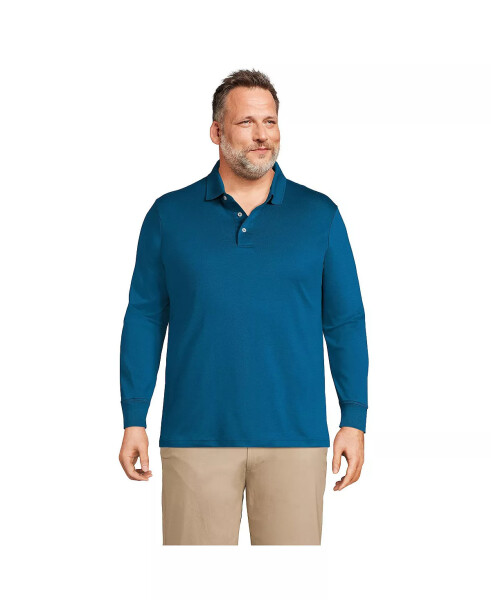 Men's Big & Tall Long Sleeve Supima Interlock Polo Shirt Baltic Teal - 1