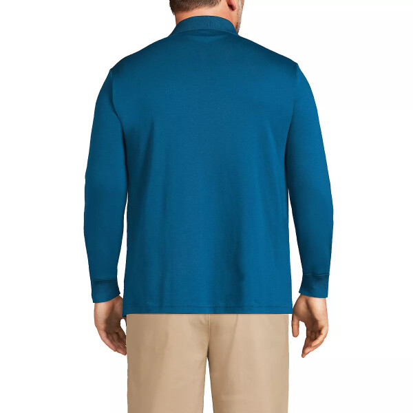 Men's Big & Tall Long Sleeve Supima Interlock Polo Shirt Baltic Teal - 2