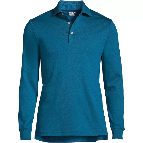 Men's Big & Tall Long Sleeve Supima Interlock Polo Shirt Baltic Teal - 3