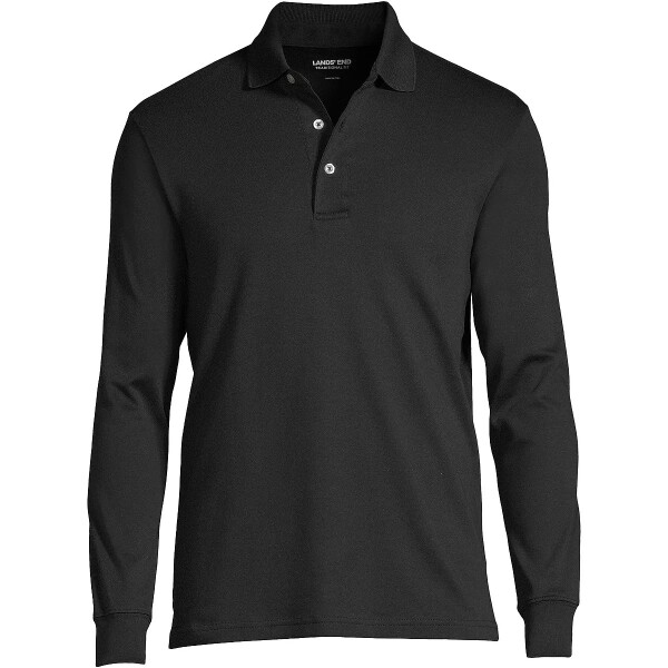 Men's Big & Tall Long Sleeve Supima Interlock Polo Shirt Black - 1