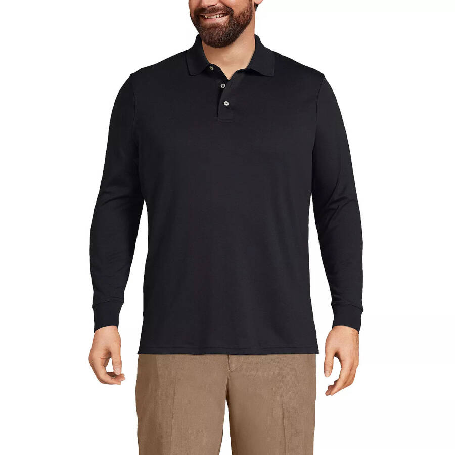 Men's Big & Tall Long Sleeve Supima Interlock Polo Shirt Black - 4