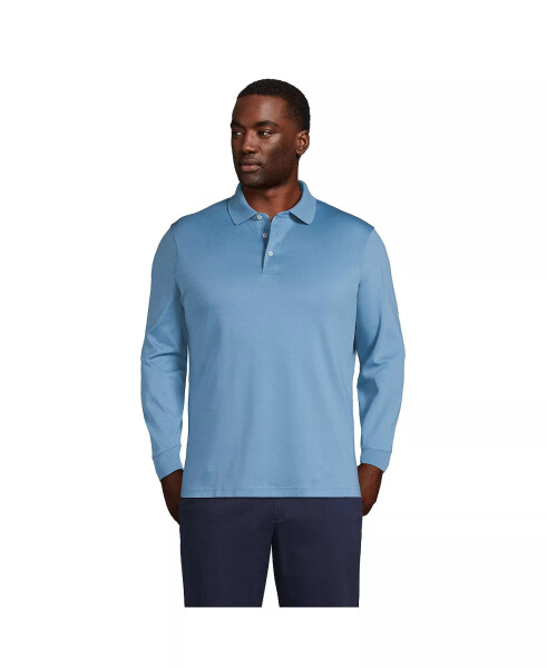 Men's Big & Tall Long Sleeve Supima Interlock Polo Shirt Muted blue - 1