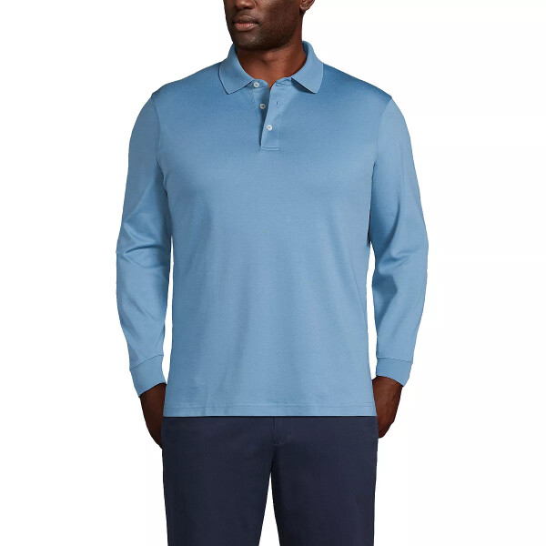 Men's Big & Tall Long Sleeve Supima Interlock Polo Shirt Muted blue - 3