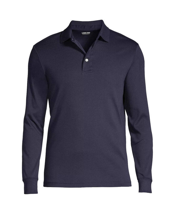 Men's Big & Tall Long Sleeve Supima Interlock Polo Shirt Radiant navy - 3