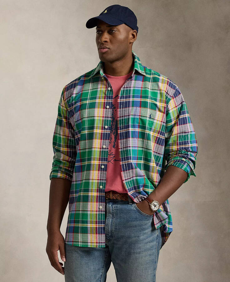 Men's Big & Tall Plaid Oxford Shirt Green/Navy - 1