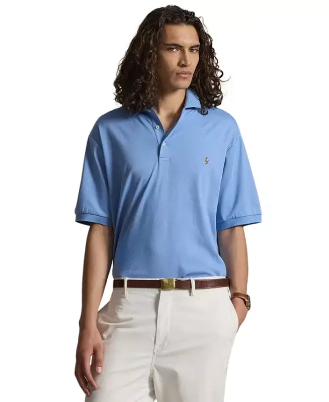 Men's Big & Tall Solid Polo Shirt - Sky Blue - 1