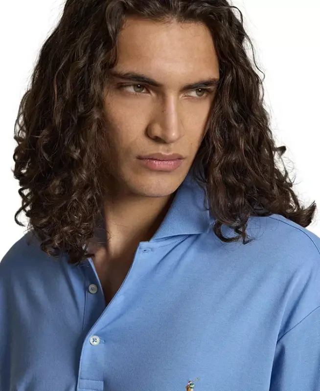 Men's Big & Tall Solid Polo Shirt - Sky Blue - 4