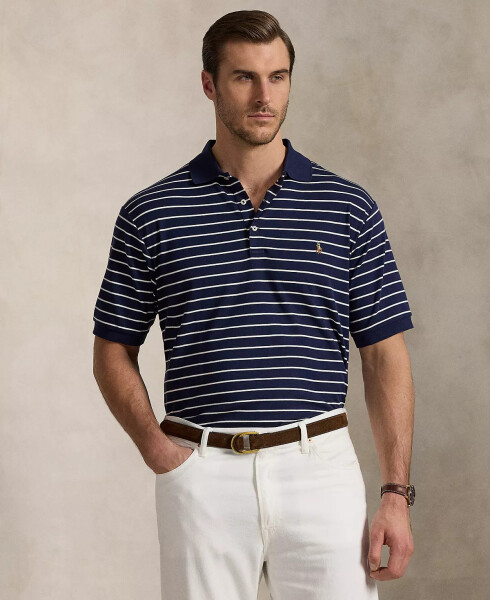 Men's Big & Tall Striped Cotton Interlock Polo Shirt Rfind Navy - 1