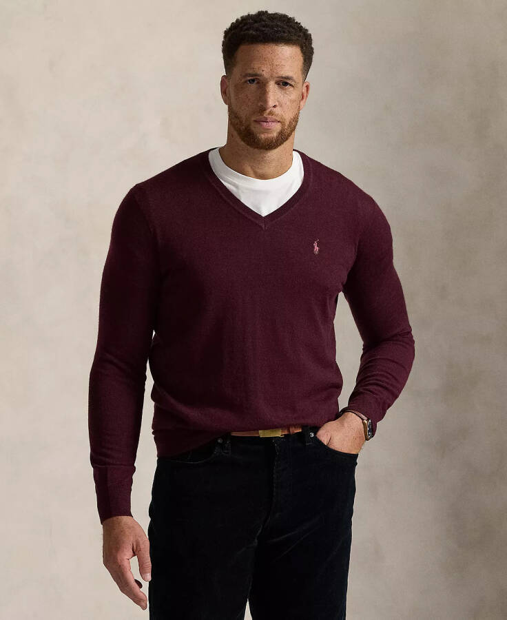 Men's Big & Tall Washable Wool V-Neck Sweater Aged Wine Heather - 1