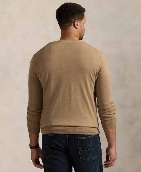 Men's Big & Tall Washable Wool V-Neck Sweater Camel Melange - 2