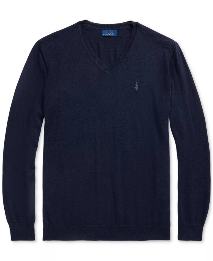 Men's Big & Tall Washable Wool V-Neck Sweater Hunter Navy - 3