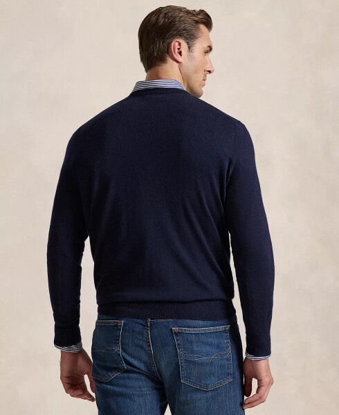 Men's Big & Tall Washable Wool V-Neck Sweater Hunter Navy - 4