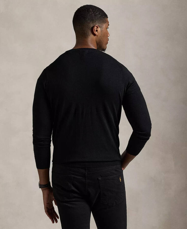 Men's Big & Tall Washable Wool V-Neck Sweater Polo Black - 2