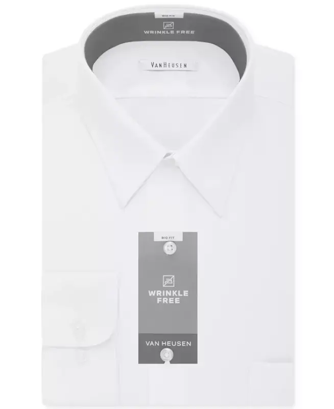 Men's Bigger Fit Wrinkle Free Poplin Solid Dress Shirt - 3