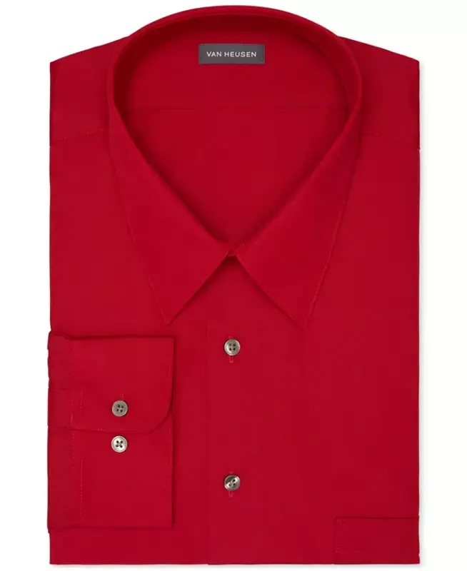 Men's Bigger Fit Wrinkle Free Poplin Solid Dress Shirt - Flame - 3