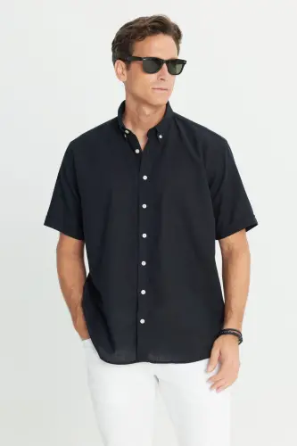 Men's Black 100% Cotton Comfort Fit Relaxed Cut Button 